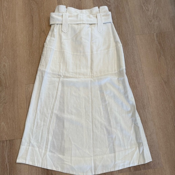 Teti Gio Linen White Paperbag Waist Slit Belt Midi Skirt Lagenlook Beachy Boho 4 - Picture 12 of 15